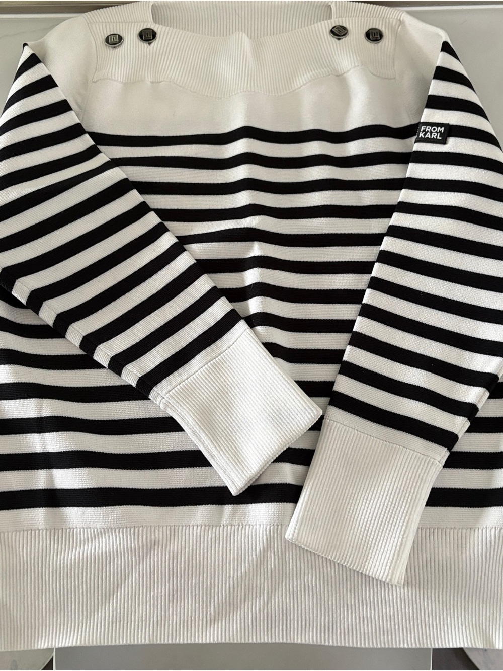 Karl Lagerfeld White Ribbed Crewneck Sweater